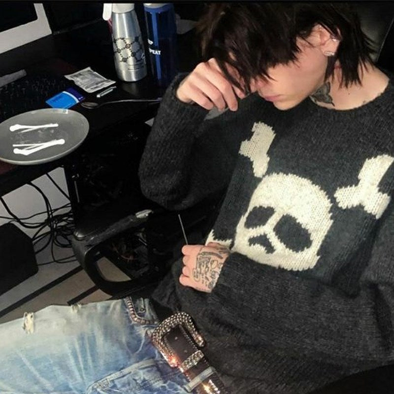 Oversized Skull Sweater Black Gothic Streetwear Knit