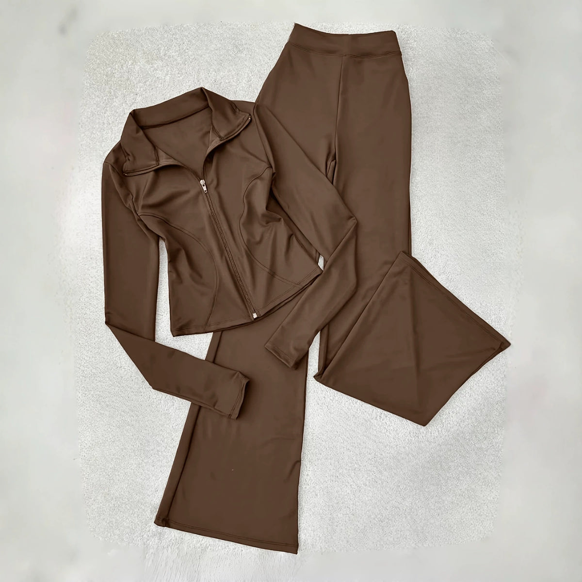 Women's Two Piece Zip Up Jacket & Flare Pants Set