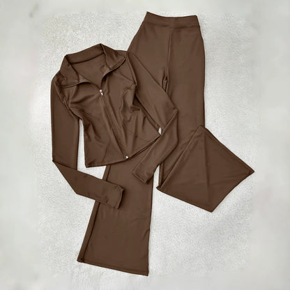 Women's Two Piece Zip Up Jacket & Flare Pants Set