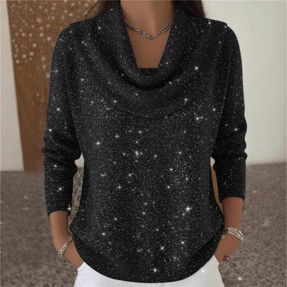 Women's Glitter Cowl Neck Long Sleeve Sweater