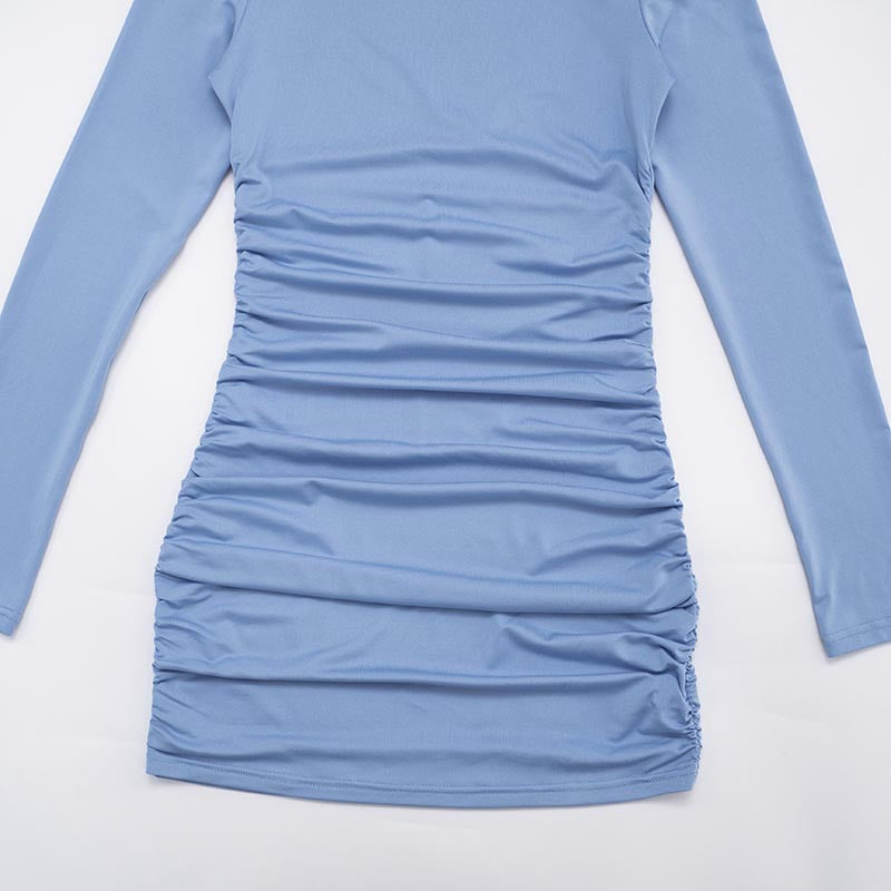 Sexy Ruched Long Sleeve Bodycon Mini Dress