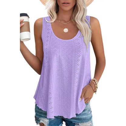 Eyelet Knit Tank Top Sleeveless Loose Fit Summer Top