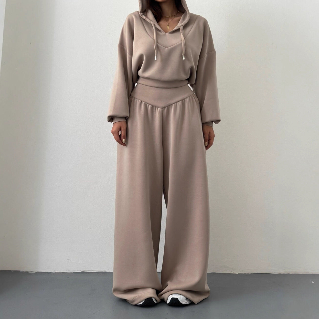 Women's V Neck Hoodie Wide Leg Sweatpants Lounge Set