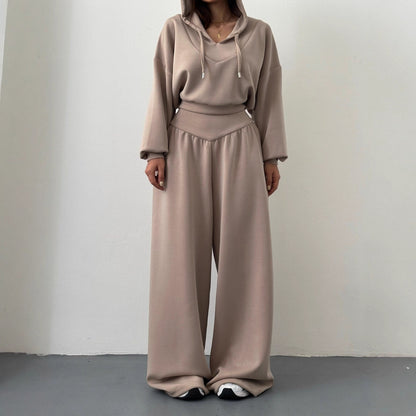 Women's V Neck Hoodie Wide Leg Sweatpants Lounge Set