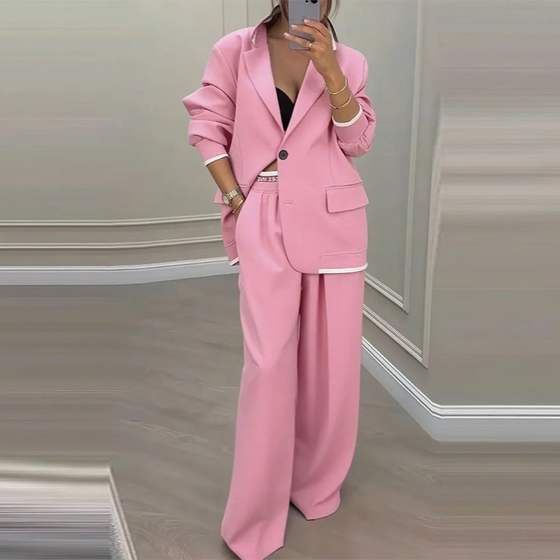 Women Business Casual Blazer Wide Leg Pants Two Piece Set
