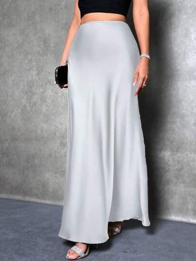Women's Satin Maxi Skirt A-Line High Waist Long
