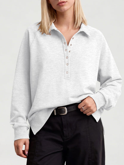 Women's Oversized Collared Button Pullover Sweatshirt
