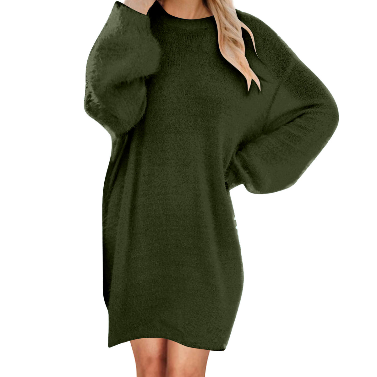 Women's Oversized Fuzzy Sweater Dress Long Sleeve Midi