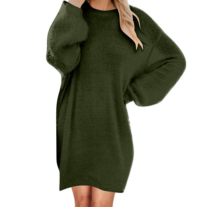 Women's Oversized Fuzzy Sweater Dress Long Sleeve Midi
