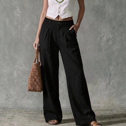 Women's Pleated Linen Blend High Waist Wide Leg Pants