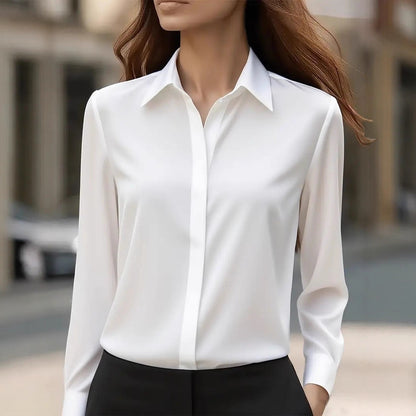 Women's Satin Button Down Blouse Long Sleeve Work Shirt