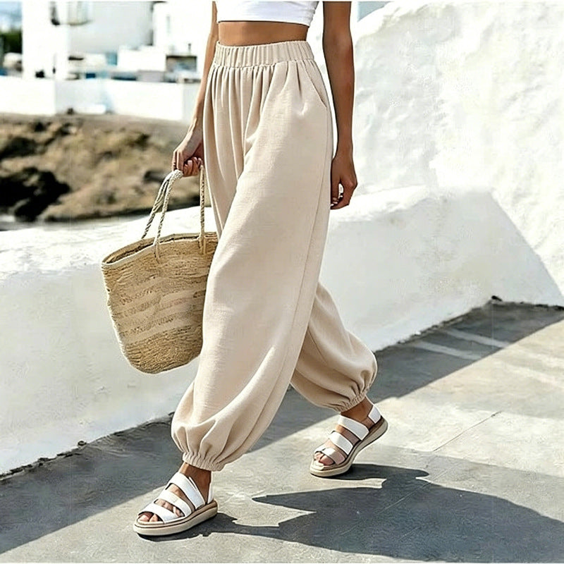 High Waist Balloon Beach Pants with Pockets
