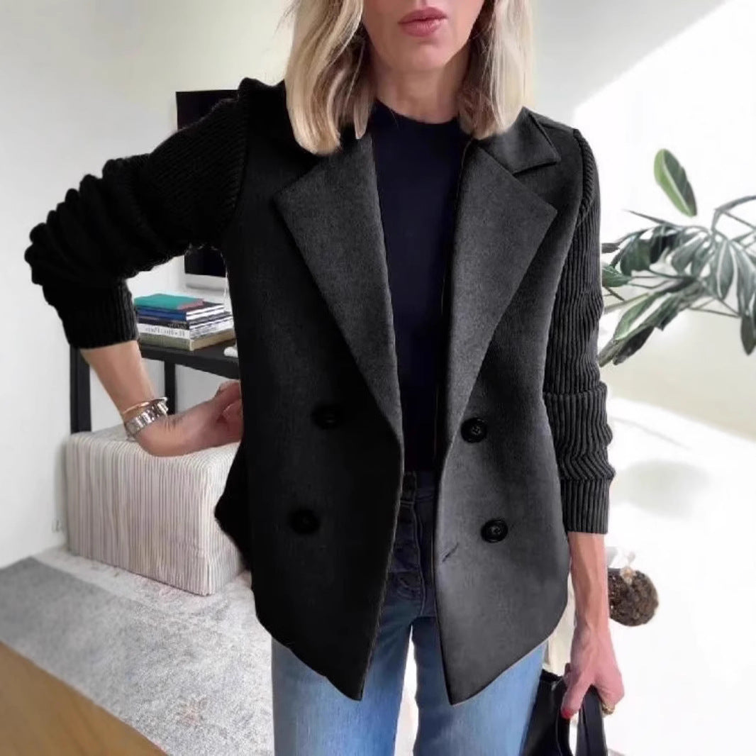 Women's Faux Wool Blazer with Knit Sleeves