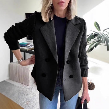 Women's Faux Wool Blazer with Knit Sleeves