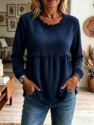 Women's Oversized Velvet Fringe Sweatshirt Tunic