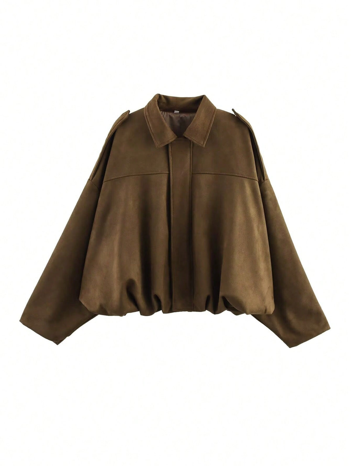 Womens Oversized Faux Suede Collared Zip Jacket