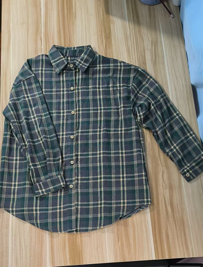 Women's Oversized Vintage Plaid Button Down Shirt
