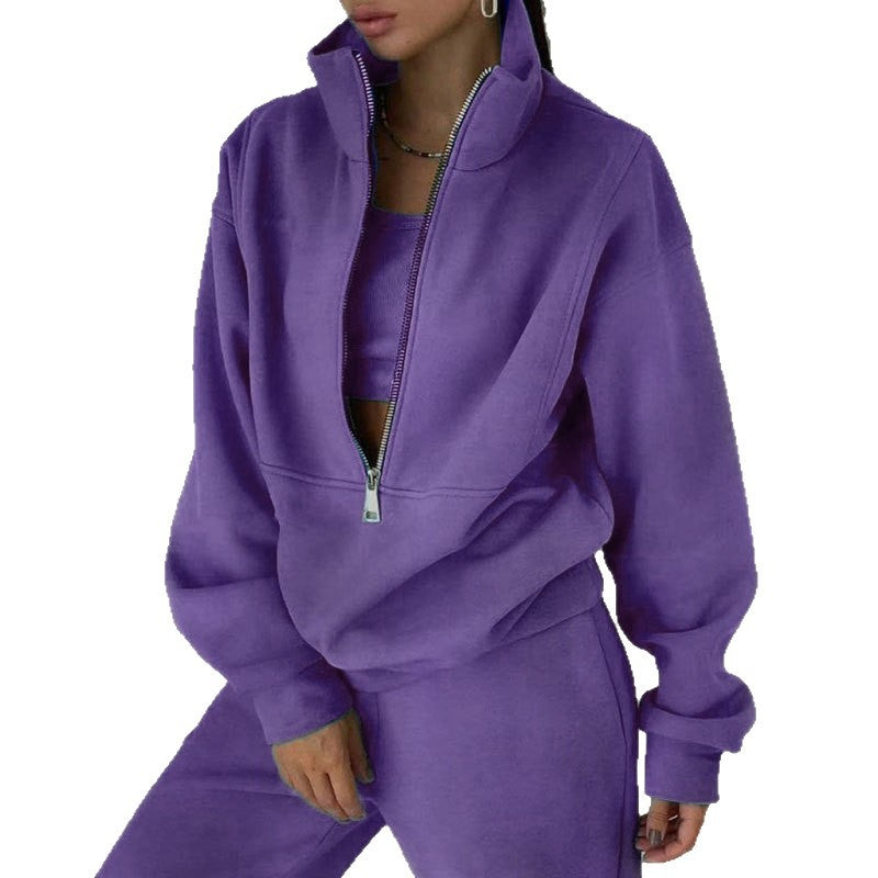Women's Half Zip Fleece Sweatshirt Jogger Pants Set
