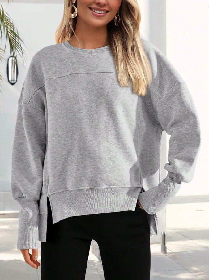 Colorblock Side Slit Sweatshirt Women Casual Pullover Top