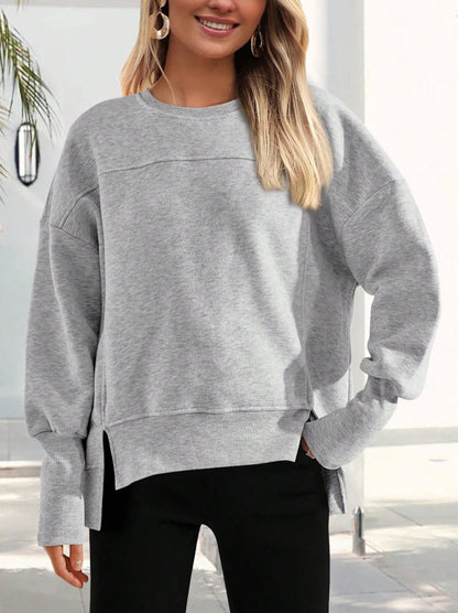 Colorblock Side Slit Sweatshirt Women Casual Pullover Top