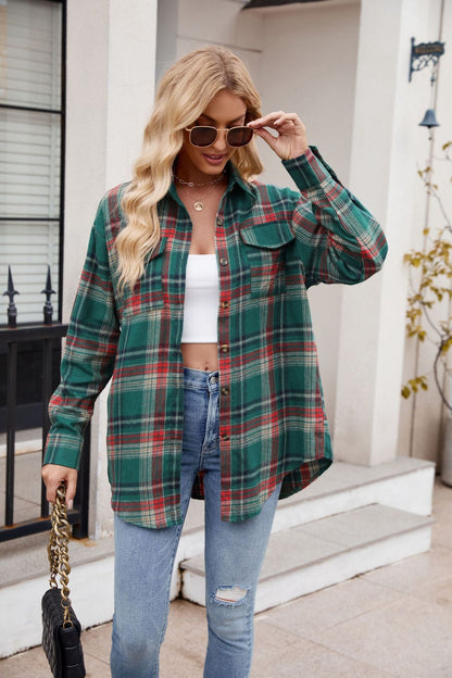 Women’s Casual Plaid Shirt with Pockets Loose Fit Fashion Top