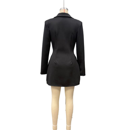Womens Deep V Neck Long Sleeve Blazer Dress Mini Fitted