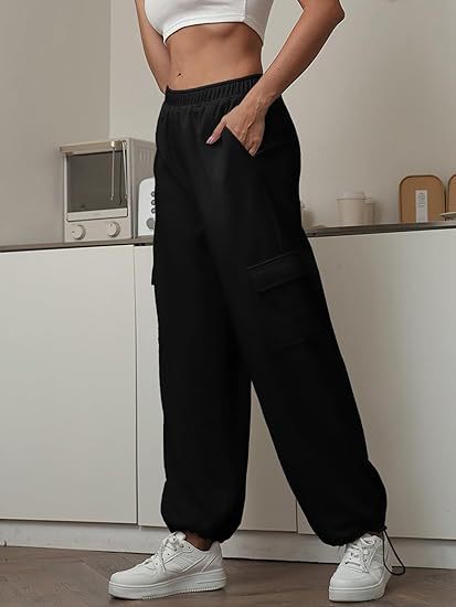 High Waist Drawstring Cargo Jogger Pants