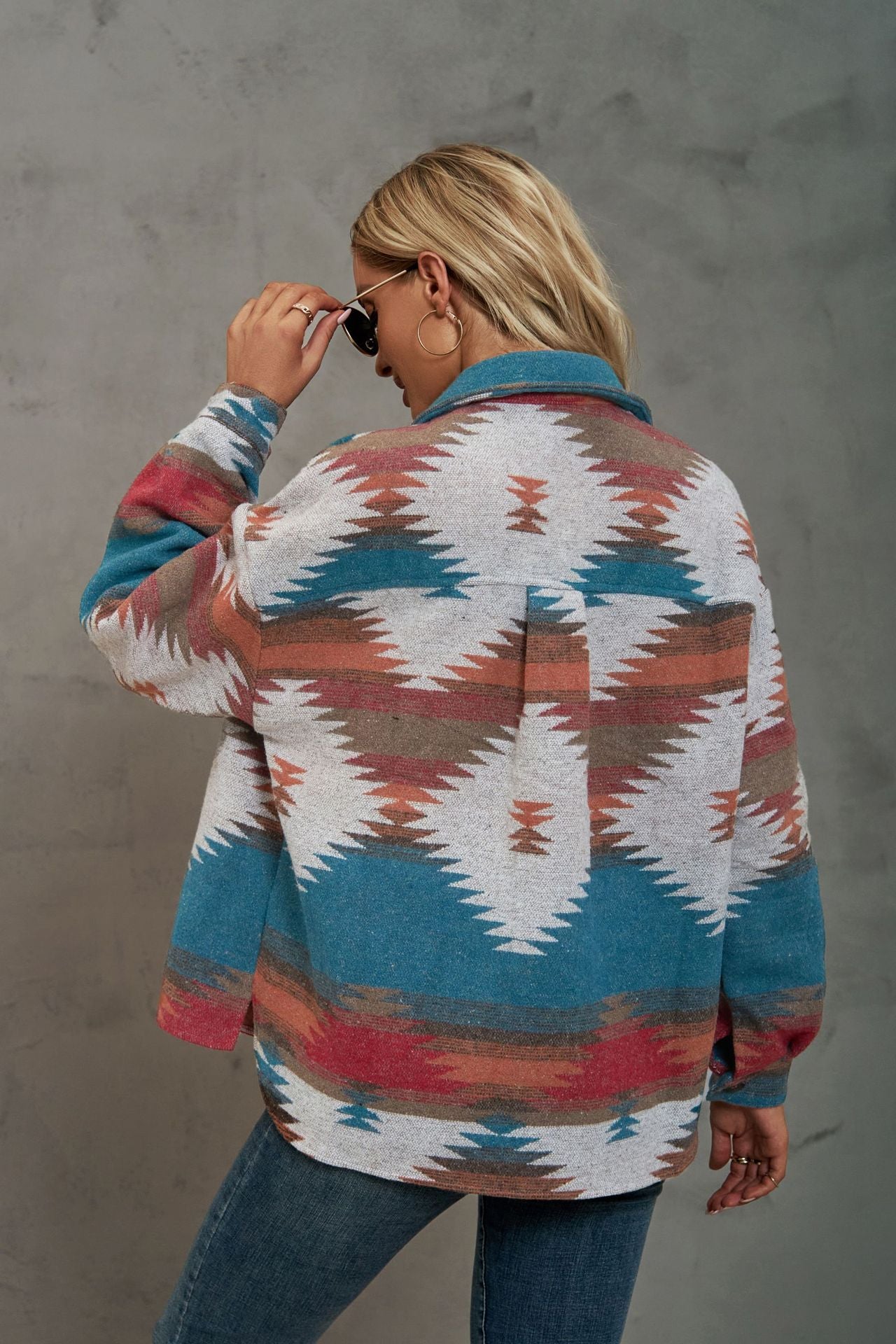 Women's Aztec Shacket Oversized Button Front Jacket