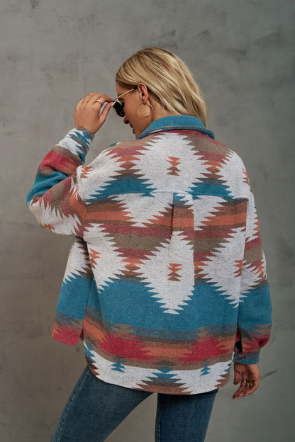 Women's Aztec Shacket Oversized Button Front Jacket