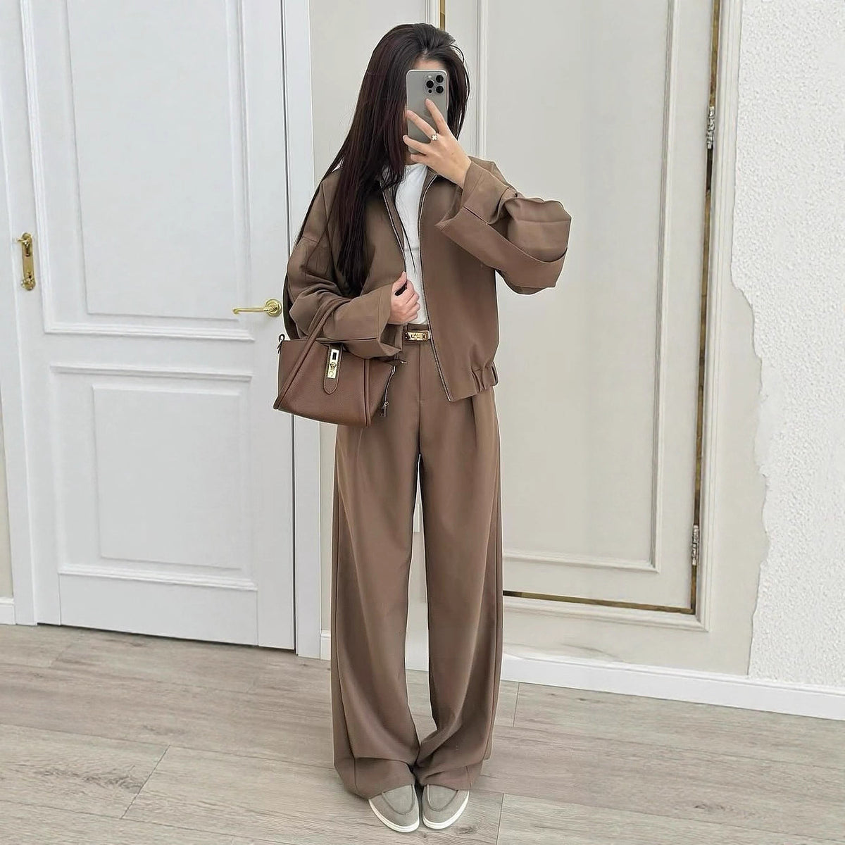 Women's Zip Jacket & Wide Leg Pants Matching Set