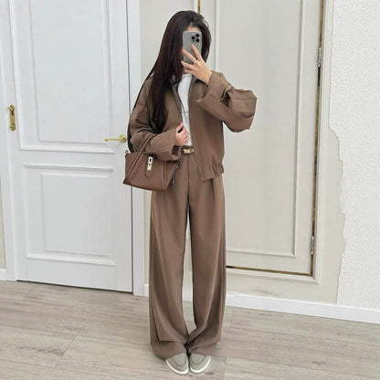 Women's Zip Jacket & Wide Leg Pants Matching Set
