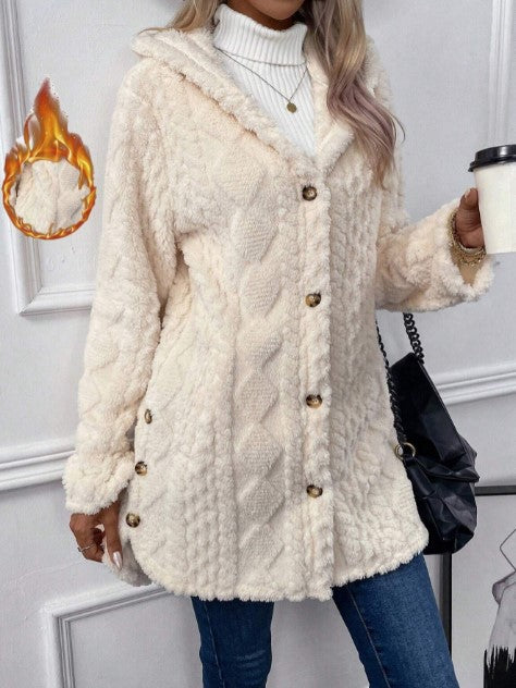 Women's Fuzzy Hooded Button Cardigan Winter Warm Coat