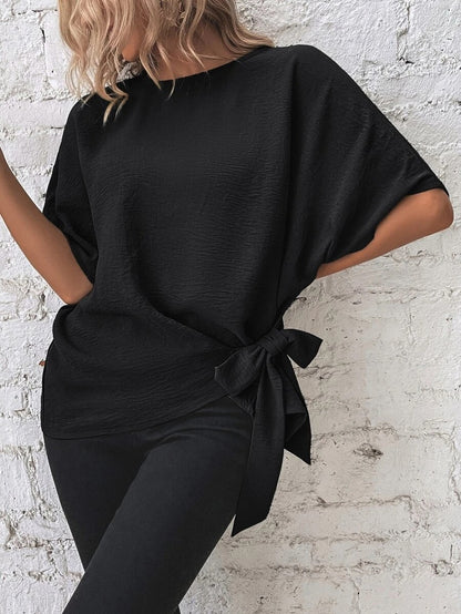 Casual Round Neck Knot Waist Tunic T-Shirt