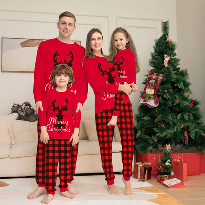 Alphabet Plaid Deer Parent-child Outfit Printed Loungewear Christmas Pajamas