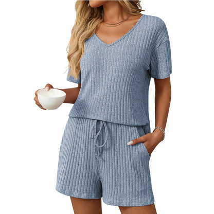Solid Color Short-Sleeve Pajama Set