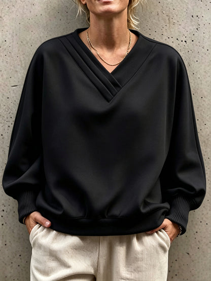 Oversized V Neck Sweatshirt Women Balloon Sleeve Pullover