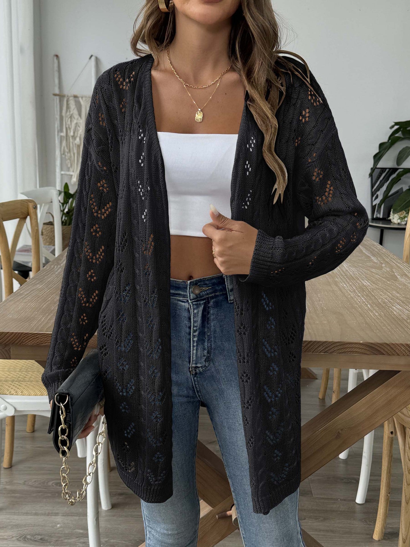 Women's Hollowed-out Woven Sweater Solid Color Cardigan Jacket