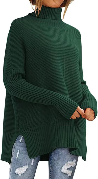 Women's Oversized Ribbed Batwing Sleeve Turtleneck Sweater