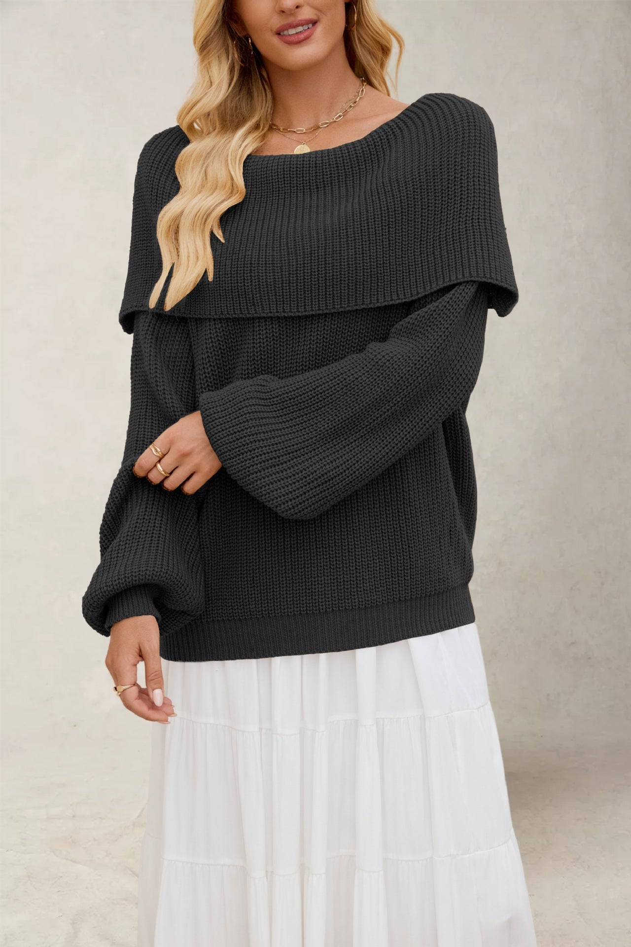 Off Shoulder Oversized Knit Sweater – Fall Winter Pullover