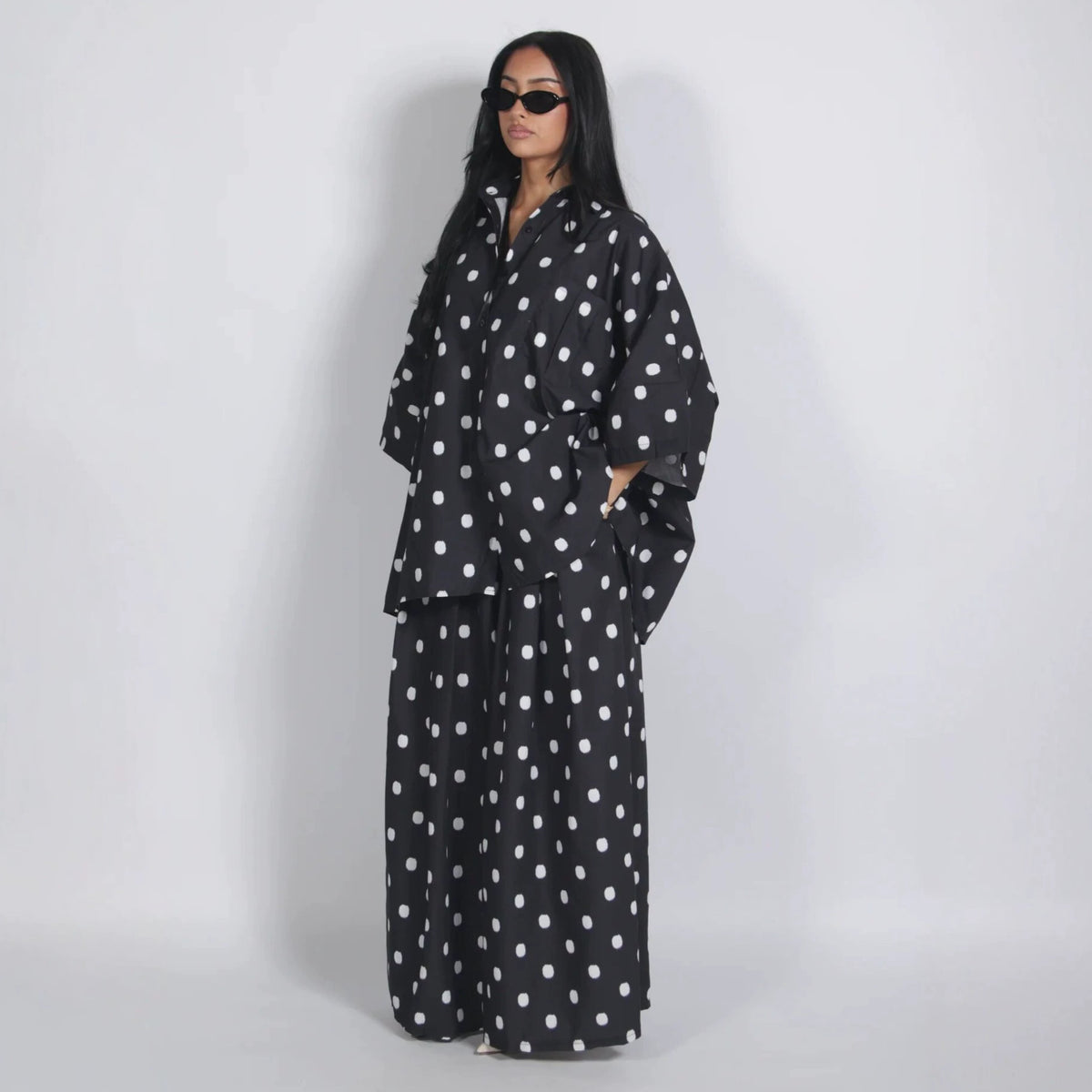 Women's Oversized Polka Dot Shirt Wide Leg Pants Set