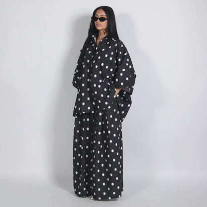 Women's Oversized Polka Dot Shirt Wide Leg Pants Set