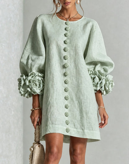 3D Floral Lantern Sleeve Mini Shift Dress