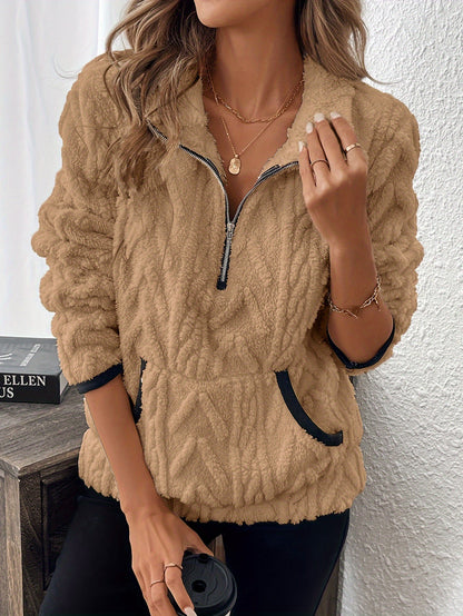Women's Sherpa Quarter Zip Cropped Pullover Sweatshirt