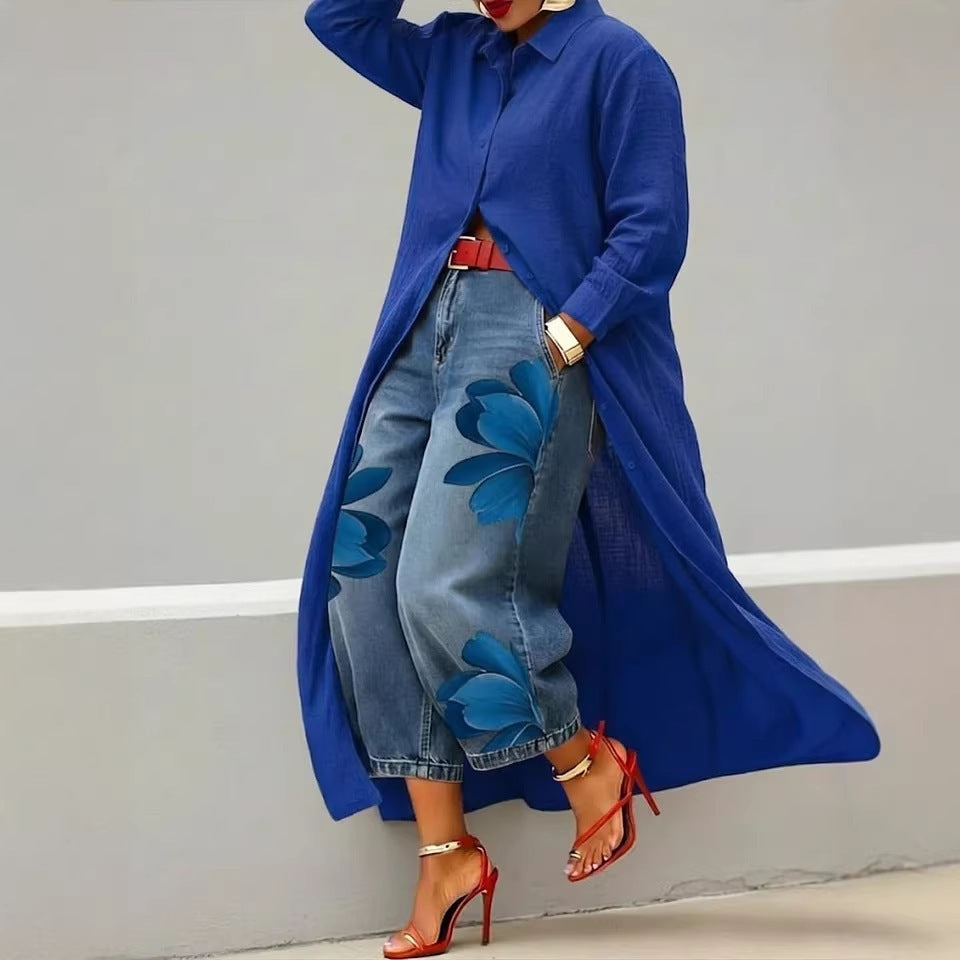 Women's Oversized Maxi Shirt Dress Button Down Long Sleeve