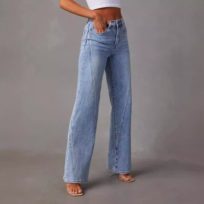 Women's Patchwork Wide Leg Jeans Loose Denim Pants