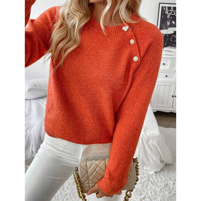 Women's Chenille Button Shoulder Batwing Sweater