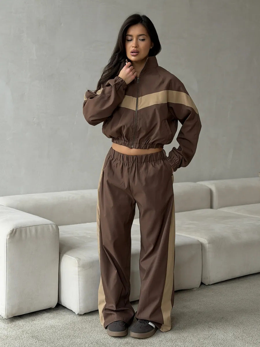 Women's Color Block Tracksuit Set Streetwear Jacket Pants