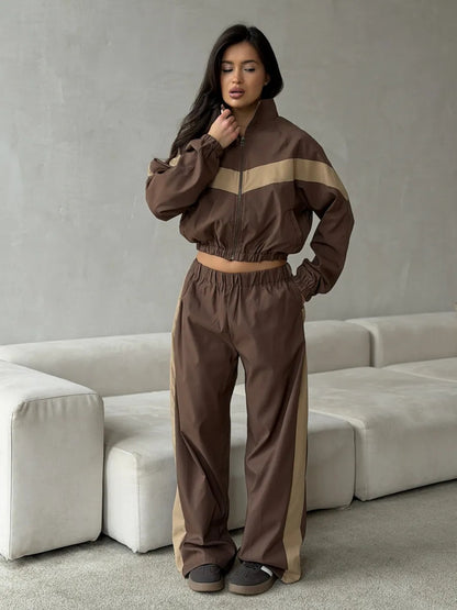 Women's Color Block Tracksuit Set Streetwear Jacket Pants