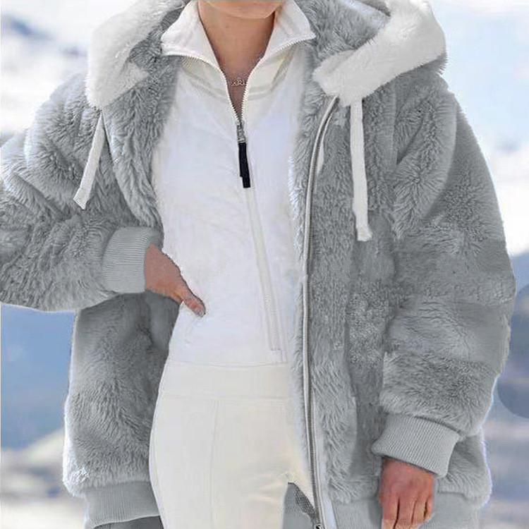 Women's Oversized Sherpa Fleece Zip Up Hooded Jacket