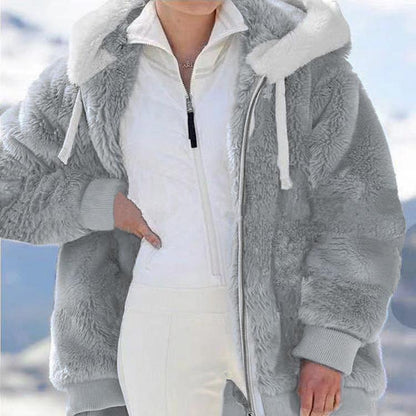 Women's Oversized Sherpa Fleece Zip Up Hooded Jacket